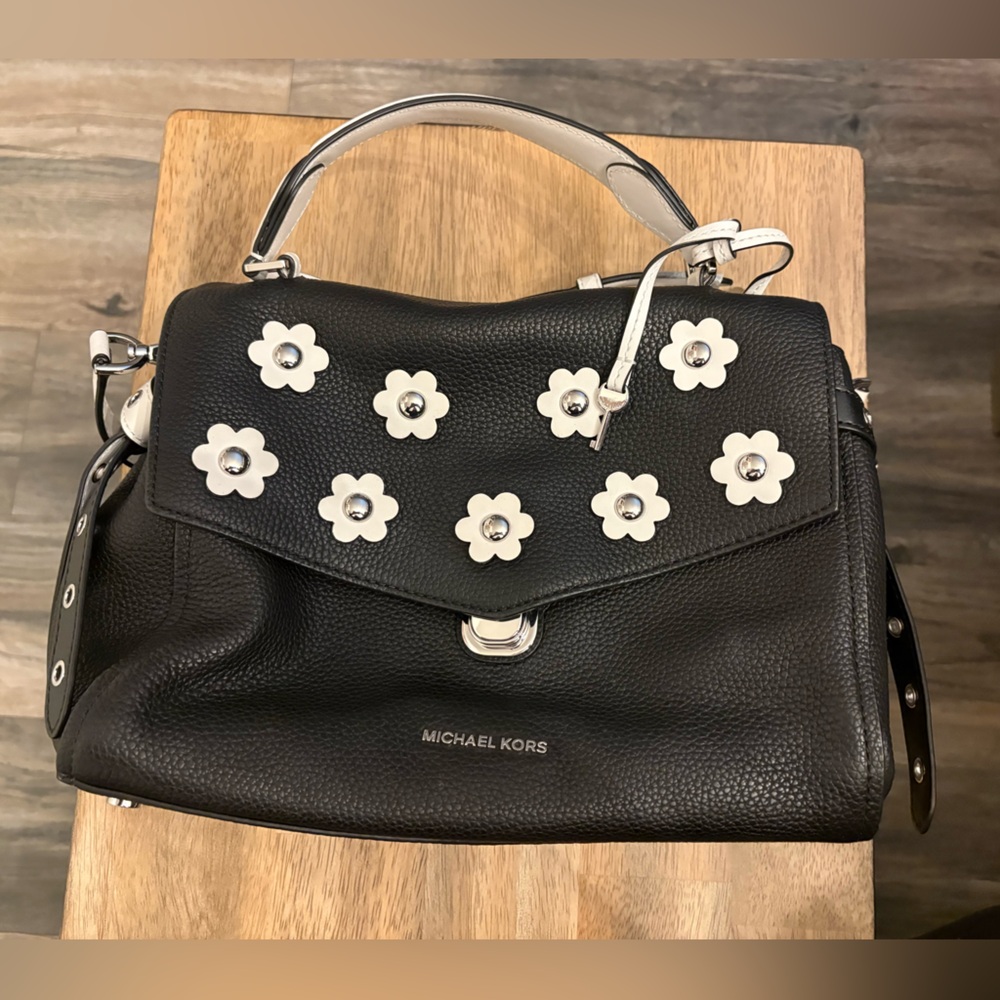 Michael Kors Black and White Floral Shoulder Bag